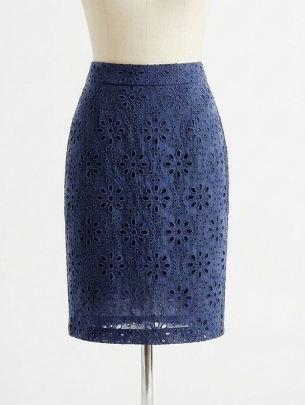 J.Crew Navy Blue Pinwheel Eyelet Lace Pencil Skirt Size 6 NWT